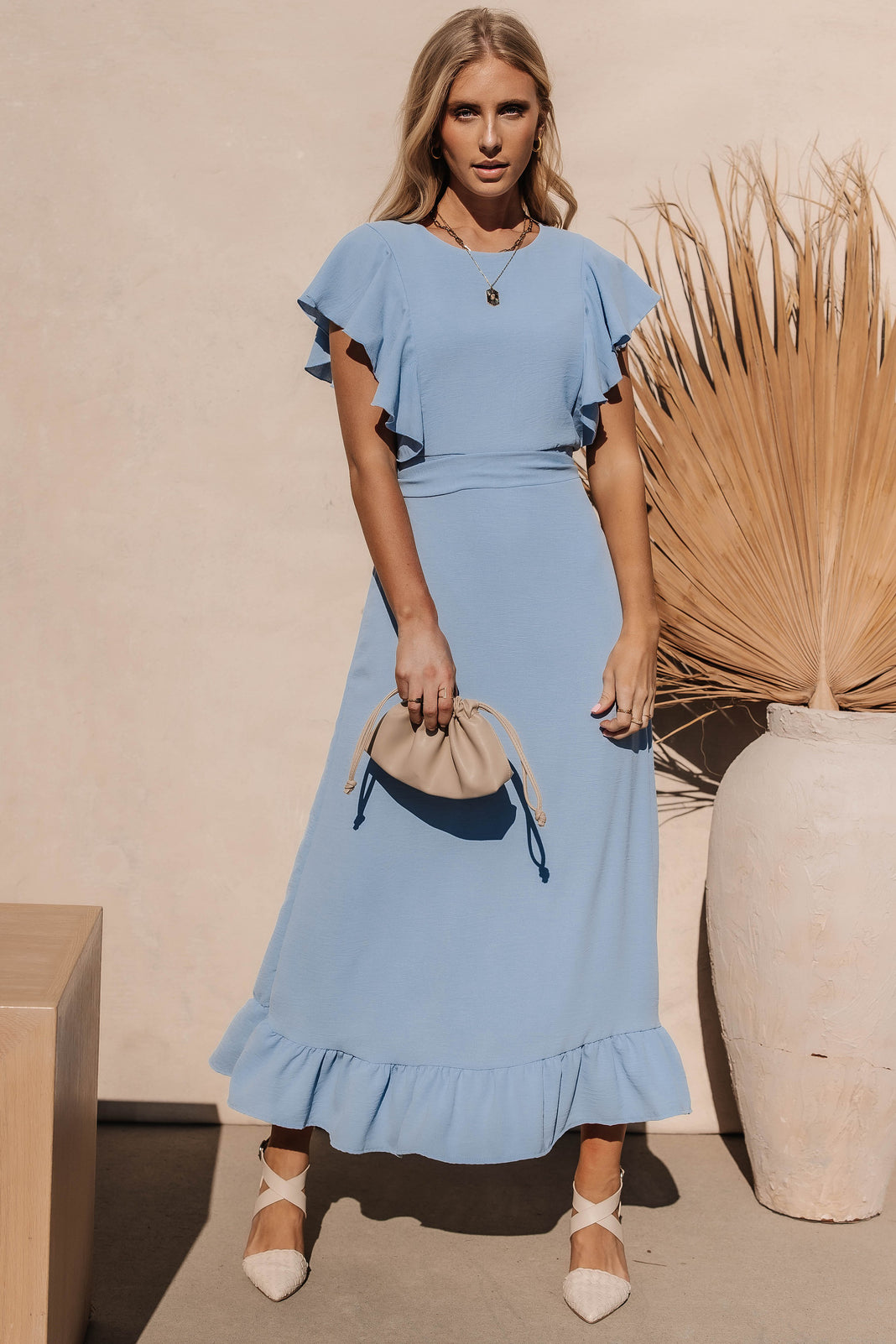 Janet Ruffle Sleeve Maxi Dress in Light ...